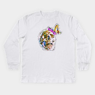 Skull Butterfly Mosaic Art Kids Long Sleeve T-Shirt